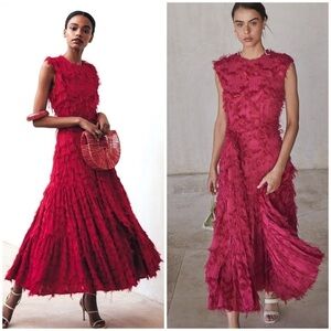 CULT GAIA Pink Fringe Belted Maeve Midi Dress SZ S